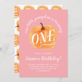 Invitación Calabaza otoñal Primer Cumpleaños Rosa