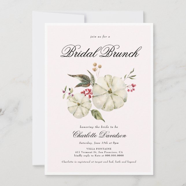 Invitación Calabaza otoñal Romántico Brunch de novias femenin (Anverso)