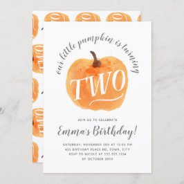 Invitación Calabaza otoñal Segundo Cumpleaños Blanco
