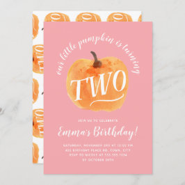 Invitación Calabaza otoñal Segundo cumpleaños Rosa