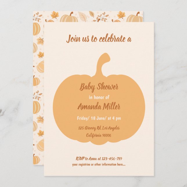 Invitación Calabaza otoñal y Baby Shower Leaf Pastel (Anverso / Reverso)