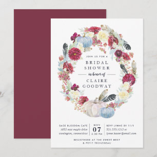 Invitación Calabaza otoñal y ducha de novia con flores de bor