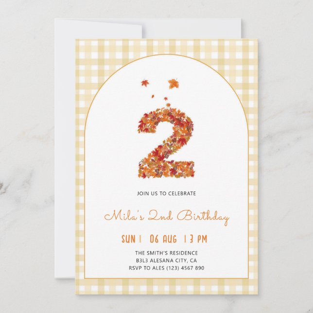 Invitación Calabaza Otoño Cae Sale Segundo Cumpleaños (Anverso)