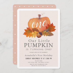 Invitación Calabaza otoño deja a Chica rosa Rubor primer cump