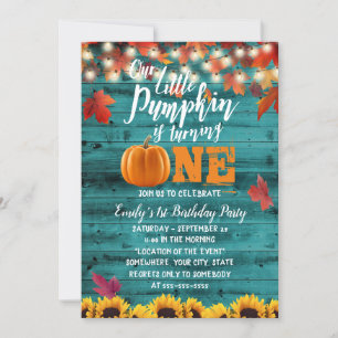 Invitación Calabaza Otoño Sale del Girasol Verde azulado 1er 
