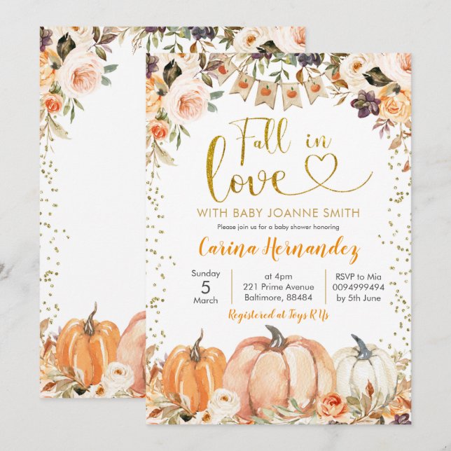 Invitación Calabaza otoño se enamora Baby Shower (Anverso / Reverso)