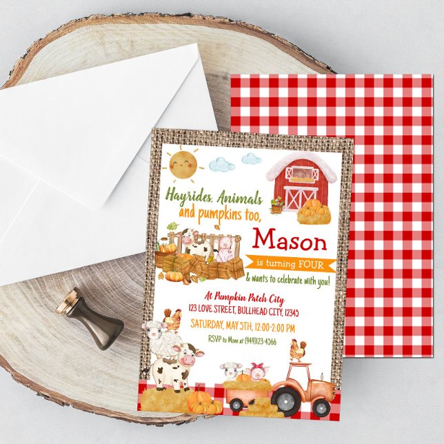 Invitación Calabaza Parche de la granja Animales Cumpleaños (Subido por el creador)