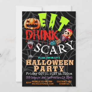 Invitación Calabaza parlanchín come bebida y da miedo Hallowe