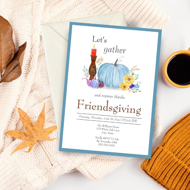 Invitación Calabaza Pastel de color de agua, Día de amistad d (Charming Friendsgiving Invite: Soft Watercolors, Pumpkin, Gourds, Flowers, Easy Customization)
