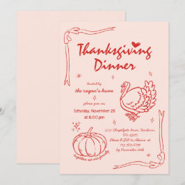 Invitación Calabaza Pavo Día de Acción de Gracias Garabato Di