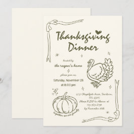 Invitación Calabaza Pavo Día de Acción de Gracias Garabato Di