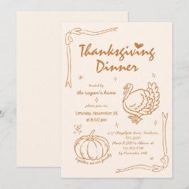 Invitación Calabaza Pavo Día de Acción de Gracias Garabato Di