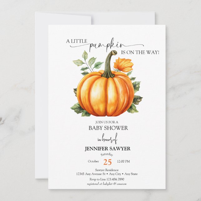 Invitación Calabaza pequeña | Baby Shower otoño (Anverso)