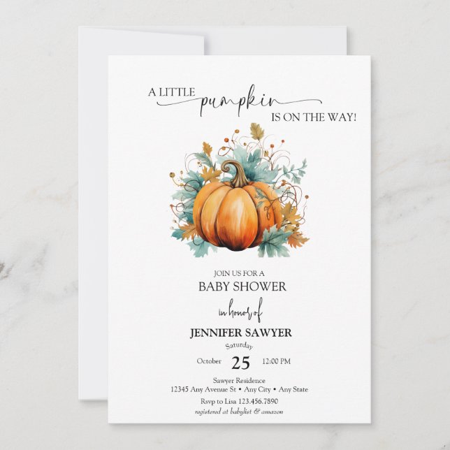 Invitación Calabaza pequeña | Baby Shower otoño (Anverso)