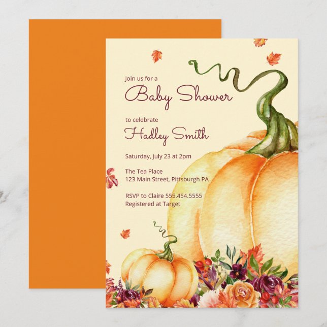Invitación Calabaza pequeña, caerse deja una ducha de bebé (Anverso / Reverso)