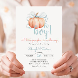 Invitación Calabaza pequeña en el camino de Baby Shower Blue 