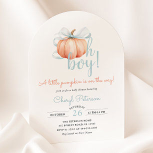 Invitación Calabaza pequeña en el camino de Baby Shower Blue 