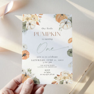 Invitación Calabaza pequeña, vuelta una, primer cumpleaños