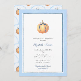 Invitación Calabaza Preppy Con Baby Shower De Bow Azul Para N