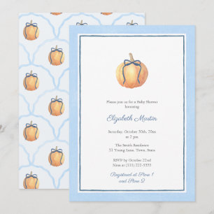 Invitación Calabaza Preppy Con Baby Shower De Bow Azul Para N