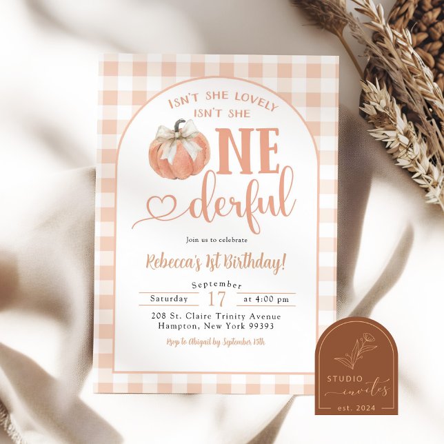 Invitación Calabaza Preppy naranja Maravilloso Primer cumplea (Subido por el creador)