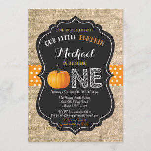 Invitación Calabaza primer cumpleaños Naranja Burlap