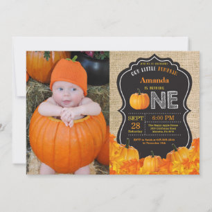 Invitación Calabaza primer cumpleaños Naranja Burlap
