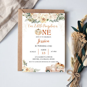 Invitación Calabaza Primer Cumpleaños Nuestra Calabaza Pequeñ