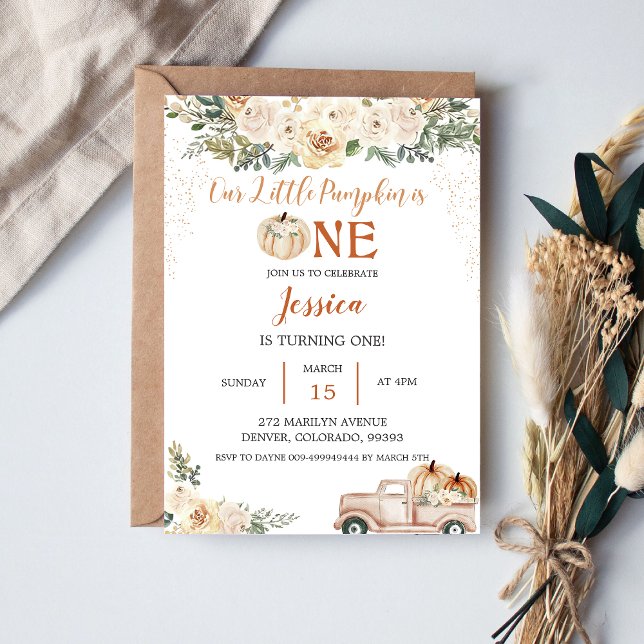 Invitación Calabaza Primer Cumpleaños Nuestra Calabaza Pequeñ (Subido por el creador)