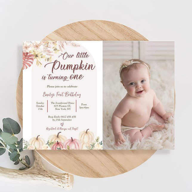 Invitación Calabaza Primer cumpleaños Nuestra pequeña foto de (Subido por el creador)
