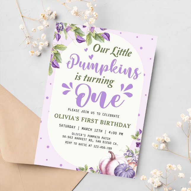 Invitación Calabaza Purple Floral Primer Fiesta de cumpleaños (Subido por el creador)