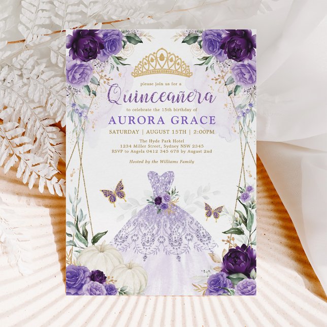 Invitación Calabaza Quinceañera Princesa Vestido Morado Flora (Subido por el creador)