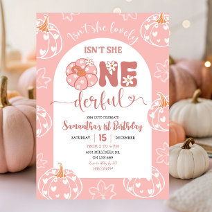 Invitación Calabaza Retro Rosa Whimsical Abierta Cumpleaños