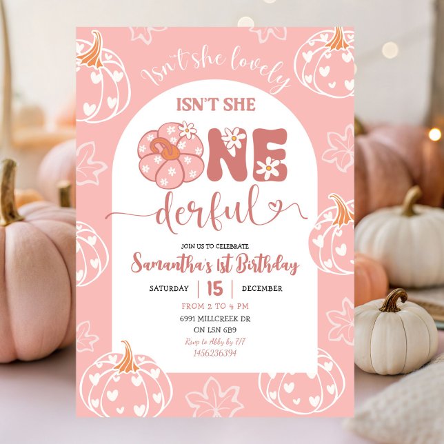 Invitación Calabaza Retro Rosa Whimsical Abierta Cumpleaños (Subido por el creador)