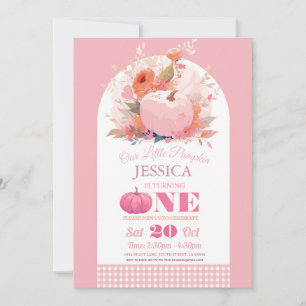 Invitación Calabaza Rosa 1 Chicas de un cumpleaños otoño otoñ