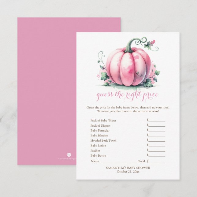 Invitación Calabaza rosa adivina el juego de precios correcto (Anverso / Reverso)