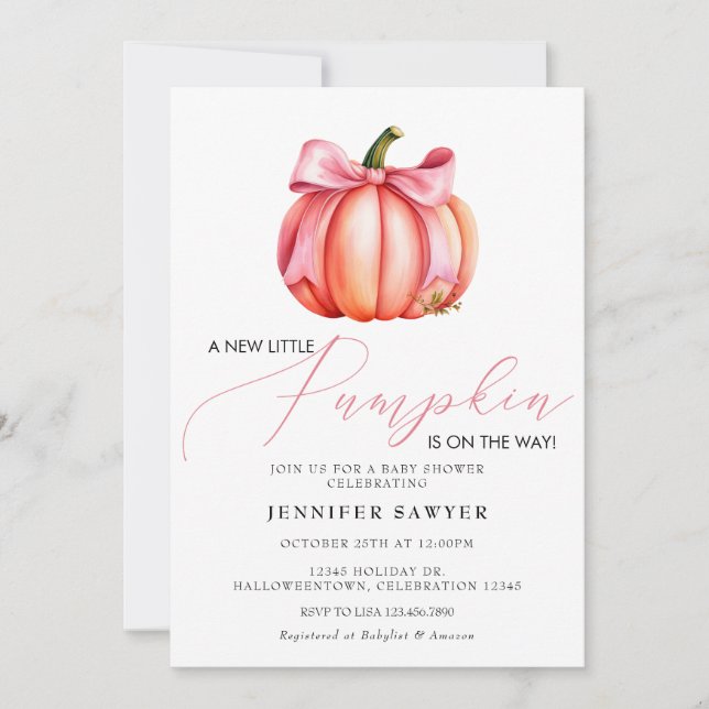 Invitación Calabaza rosa | Baby Shower de otoño (Anverso)