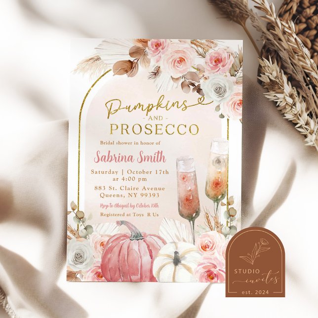 Invitación Calabaza rosa Boho y ducha de novia Prosecco (Subido por el creador)