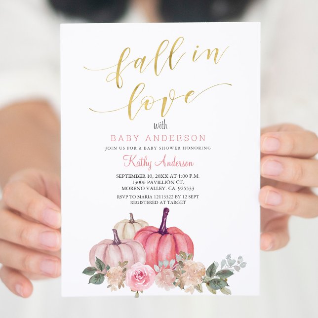 Invitación Calabaza rosa cayendo en el amor Baby Shower (Subido por el creador)