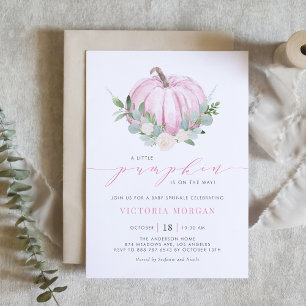 Invitación Calabaza rosa de color de agua salpica de bebé oto