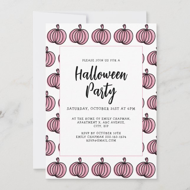 Invitación Calabaza rosa de Halloween (Anverso)