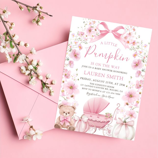 Invitación Calabaza rosa en el camino a Baby Shower (Subido por el creador)