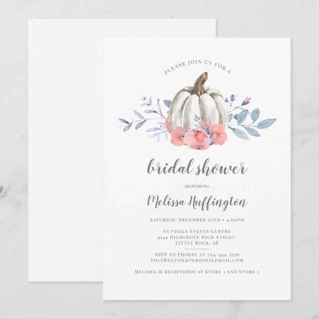 Invitación Calabaza rosa Floral Caída Ducha de Novias (Anverso / Reverso)