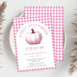 Invitación Calabaza Rosa Gingham Plantar a la Niña Baby Showe