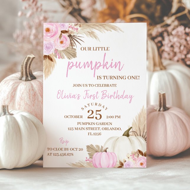 Invitación Calabaza rosa invitando a un cumpleaños (Subido por el creador)