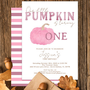 Invitación Calabaza rosa otoño 1er cumpleaños fiesta de invit