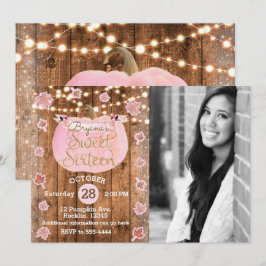 Invitación Calabaza Rosa Otoño Rústico Dulce Cumpleaños 16 Fo