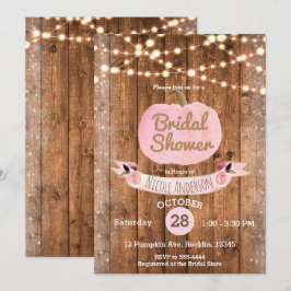 Invitación Calabaza Rosa Otoño Rústico Luces de Madera Desped