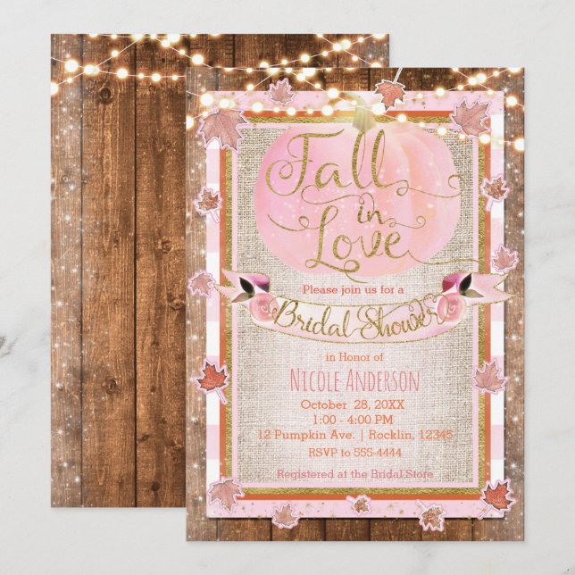 Invitación Calabaza rosa se enamora ducha de novias rusas (Anverso / Reverso)