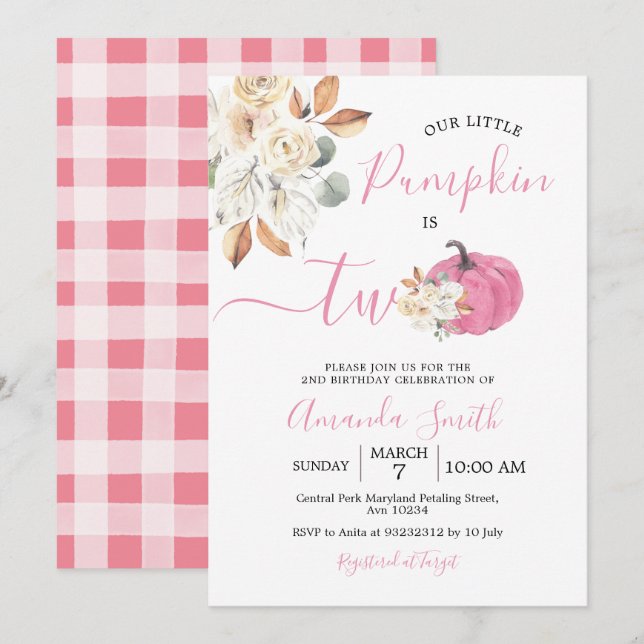 Invitación Calabaza Rosa Sonrojado Enamórate Cumpleaños Dos (Anverso / Reverso)